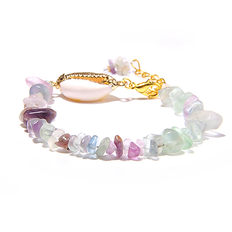 Fluorite Женские браслеты, натуральный фиолетовый флюорит, Амазонит, браслет, оболочка, шарм, чип, бусины, Кристальные браслеты - Окраска металла: Fluorite