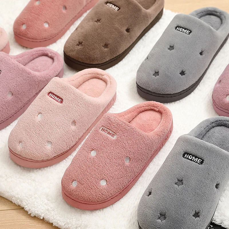 

Plus Size 46/47 Women Indoor Slippers Wam Plush Winter Shoes Woman Men Home Slipper Soft Sole Lovers House Floor Slides SH12171