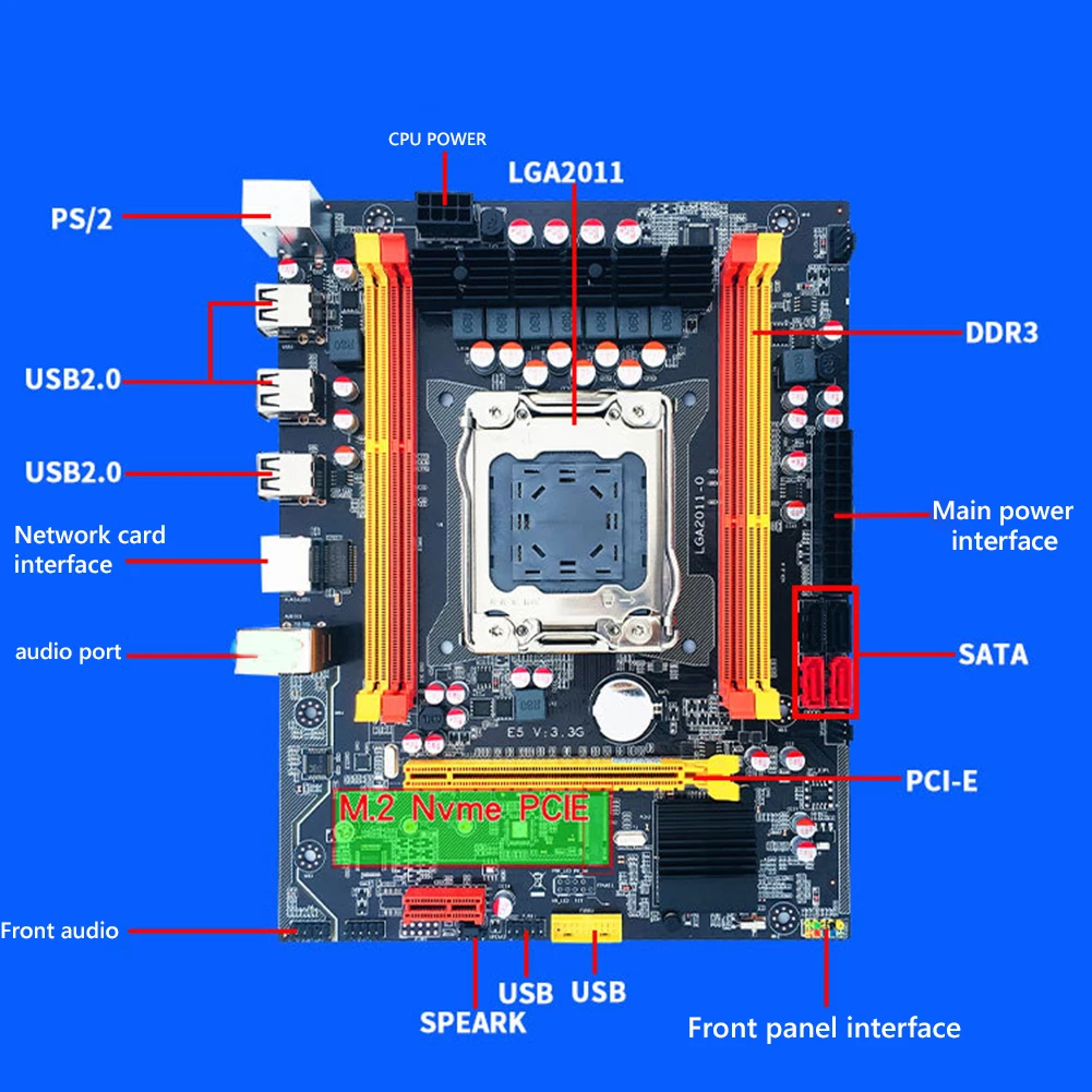 

X79 M.2 Motherboard LGA 2011 High Speed USB2.0 PCI-E NVME M.2 SSD DDR3 Support REG ECC Desktop Mainboard Motherboard