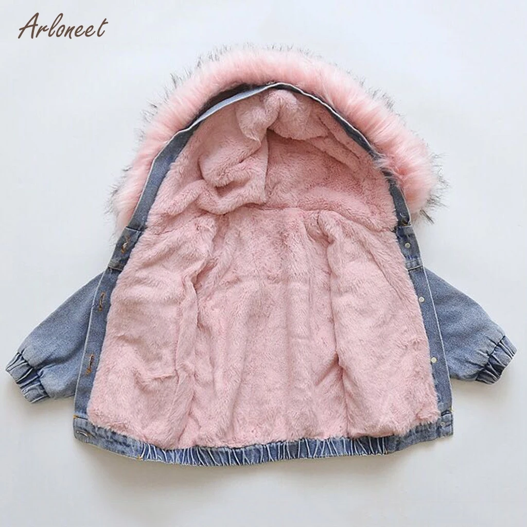 

ARLONEET 2019 Winter Baby Girl Denim Jackets Faux Fur Fleece Warm Toddler Girl Outerwear Coat 1-6 Years Kids Infant Girl Outwear