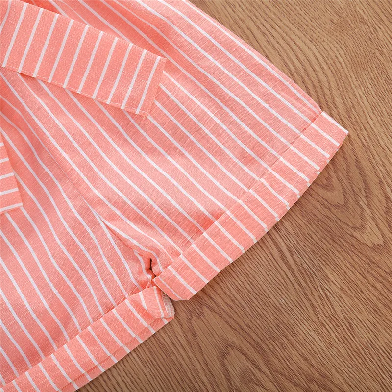 

Kids Girls Fashion Striped Jumpsuit Pretty Princess Casual Single-breasted Turn-down Collar One Piece Jumpsuit Children Overalls