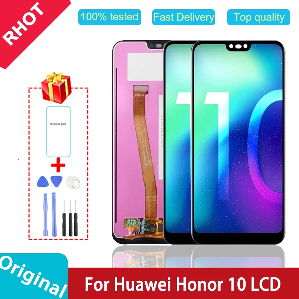 Pantalla LCD para m&oacute;vil Huawei Honor 10, digitalizador de pantalla t&aacute;ctil, piezas de reparaci&oacute;n de COL-L29, 100% pulgadas, IPS original, probada al 5,84-0