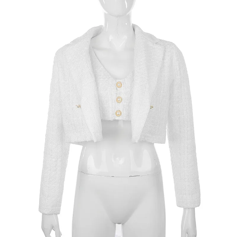 MONMOIRA твил Твердые две части Обрезанные куртки для женщин Элегантный жилет Топ и