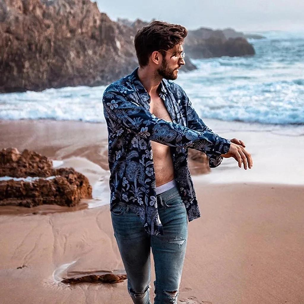 Мужская гавайская рубашка повседневная мужская модная Свободная с длинным