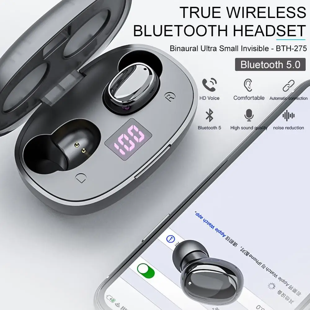 

Bth-275 Bluetooth headset 5.0 TWS wireless headset sports earplug 3D stereo game headset with microphone charging box