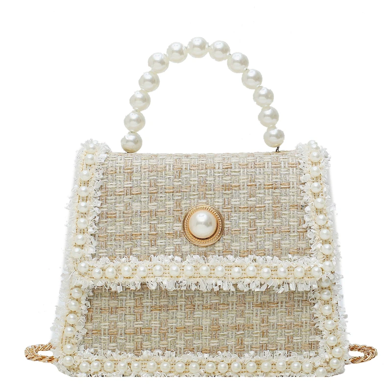 

WoolElegant Female Pearl Tote bag 2020 Fashion New High Quality Women's Designer Handbag Chain Shoulder Messenger Bag Purses