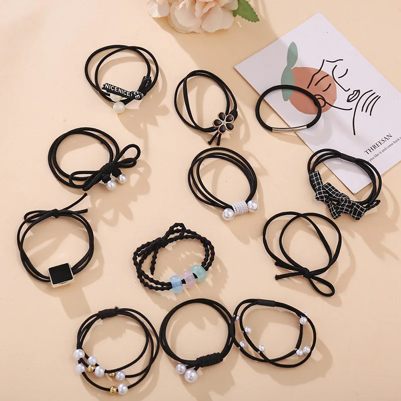 Эластичные резинки для волос с искусственным жемчугом девочек и женщин 12