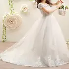 Новые платья для девочек с цветочным принтом, кружевные бальные платья с аппликацией, рукавами-крылышками и бисером, платья до пола для конкурса, первого причастия, свадьбы, Гоу