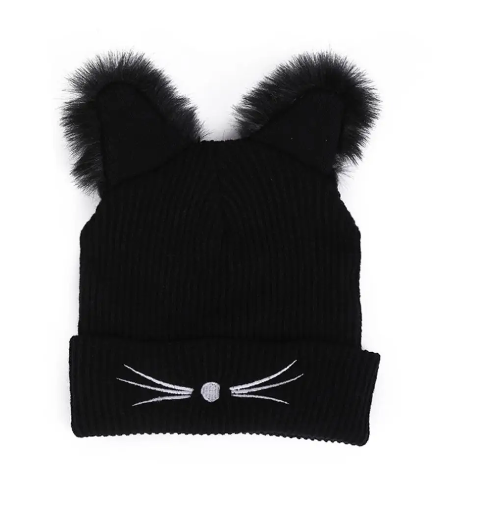 Хит продаж осенние и зимние меховые шапки с кошачьими ушками женские вязаные