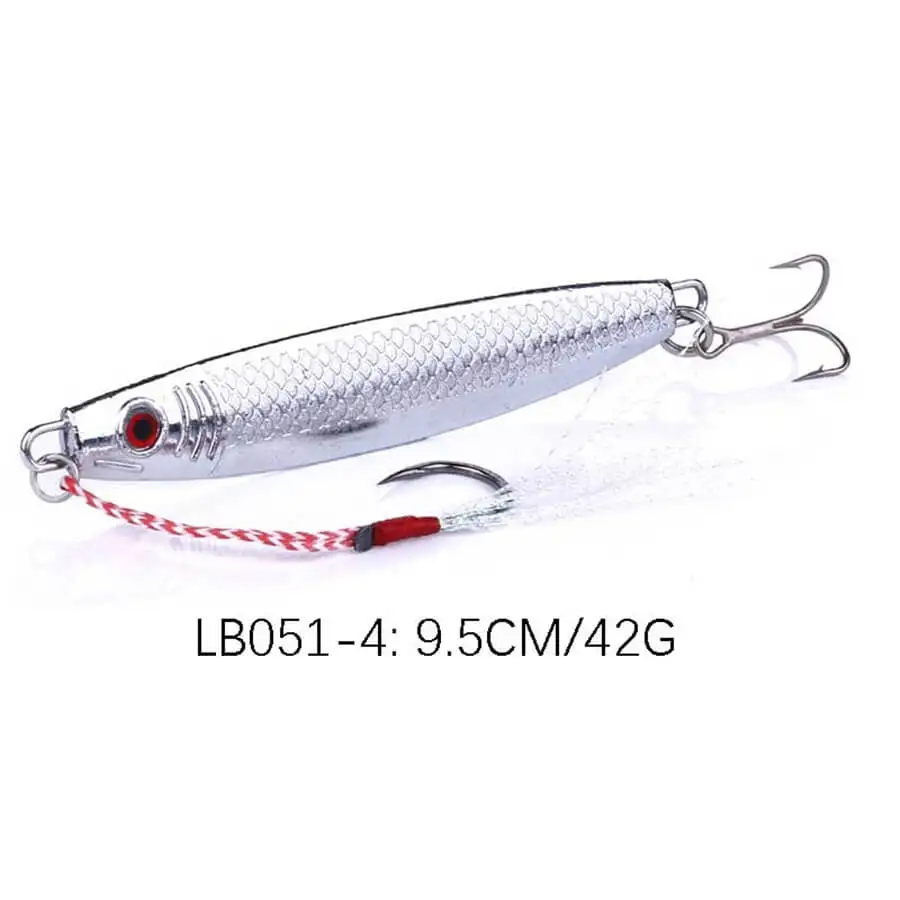 

4pcs 42g/9.5cm Metal Jig Fishing Lure Bait Hard Jigging Lead Bass Baits Feather w/ Treble Barbed Hook Sea Ice Lake Boat Fly Lure