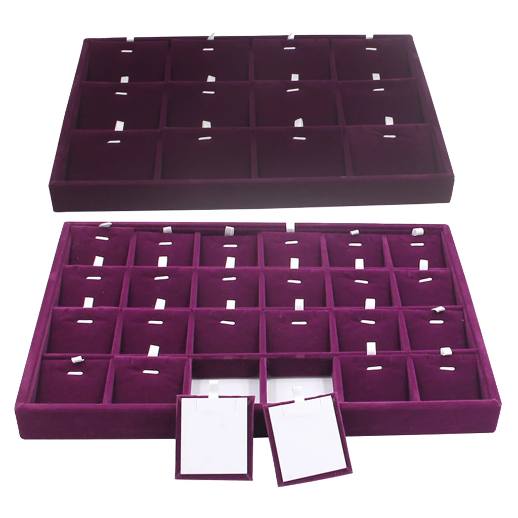 

12/24 Sots Insert Card Tray Box Purple Velvet Jewelry Display Organizer