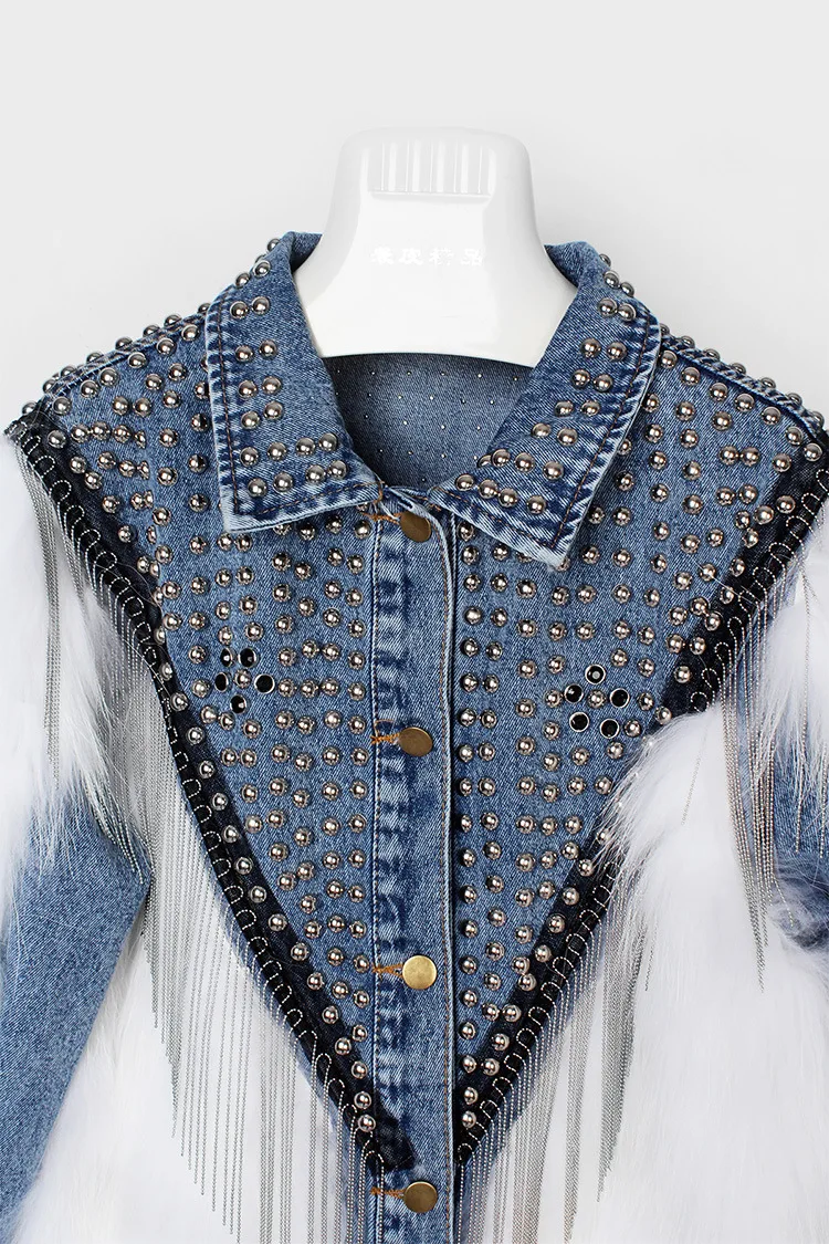 Женская короткая куртка из джинсовой ткани теплая Толстая с бахромой