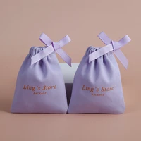 50 jewelry packaging purple cotton canvas pouch bags custom drawstring bags personalized logo name printed jewelry package bag