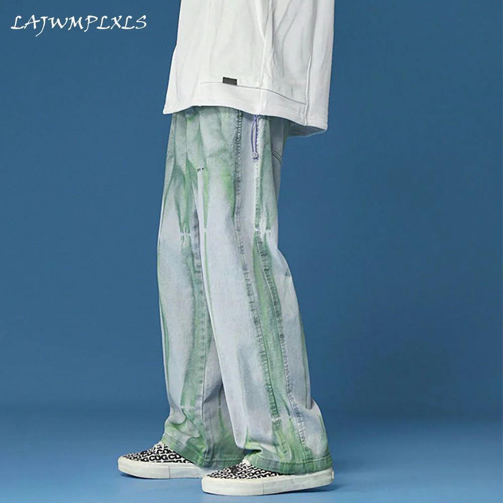 

Мужские мешковатые джинсы с высокой талией, модные повседневные Прямые свободные брюки, джинсы, брюки-бойфренды с эффектом потертости и шир...