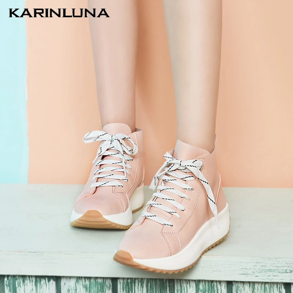 

KARINLUNA 2020 DROPSHIP FLAT PLATFORM SHOELACES LEISURE SHOES WOMEN ANKLE BOOTS FEMALE