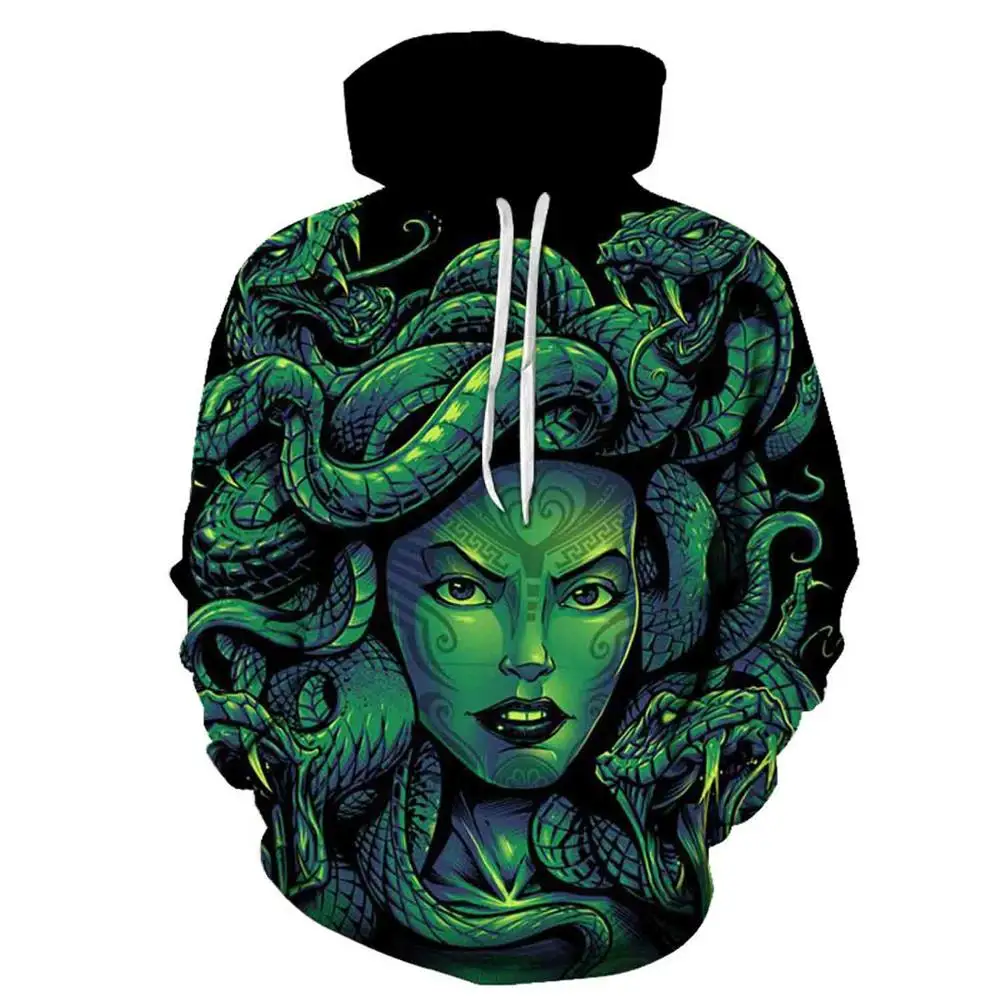 Men's high quality horror armor snake girl totem 3D printed hoodie young designer casual and fun S-6XL | Мужская одежда