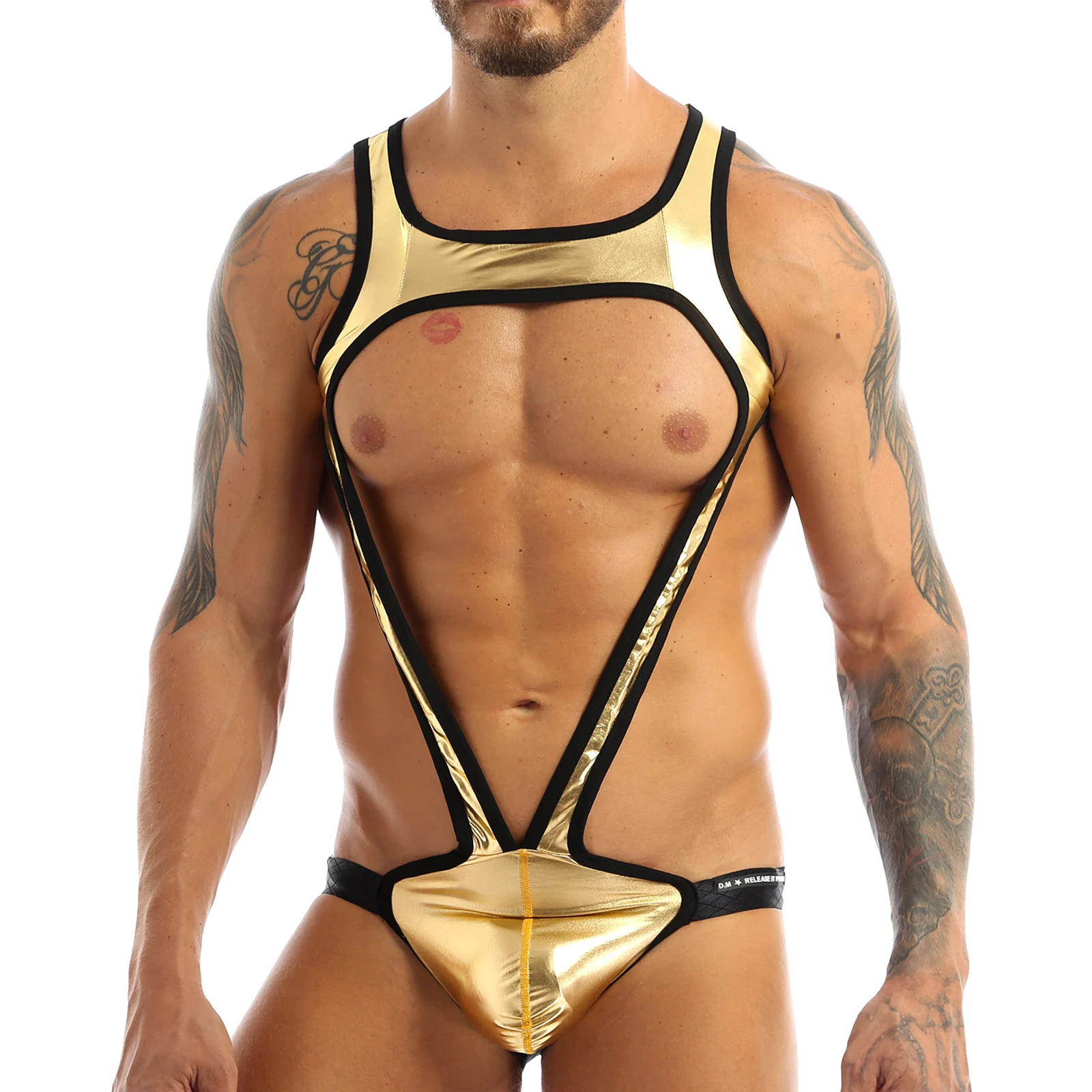 

Mens Harness Teddies Shiny Metallic Bulge Pouch Jockstraps Pouch Sissy Gay Club Wrestling Singlet Bodysuit Open Butt Underwear