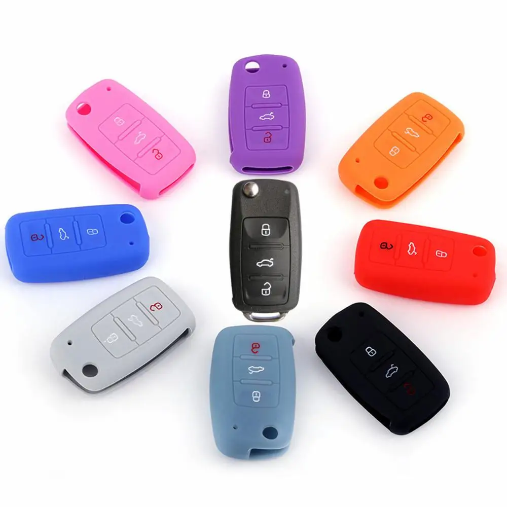 

Silicone Car Key Case Cover Flip Remote Key Cover Case Fob for VW POLO Golf Jetta Tiguan Passat Bora Eos Beetle Seat Skoda Fabia
