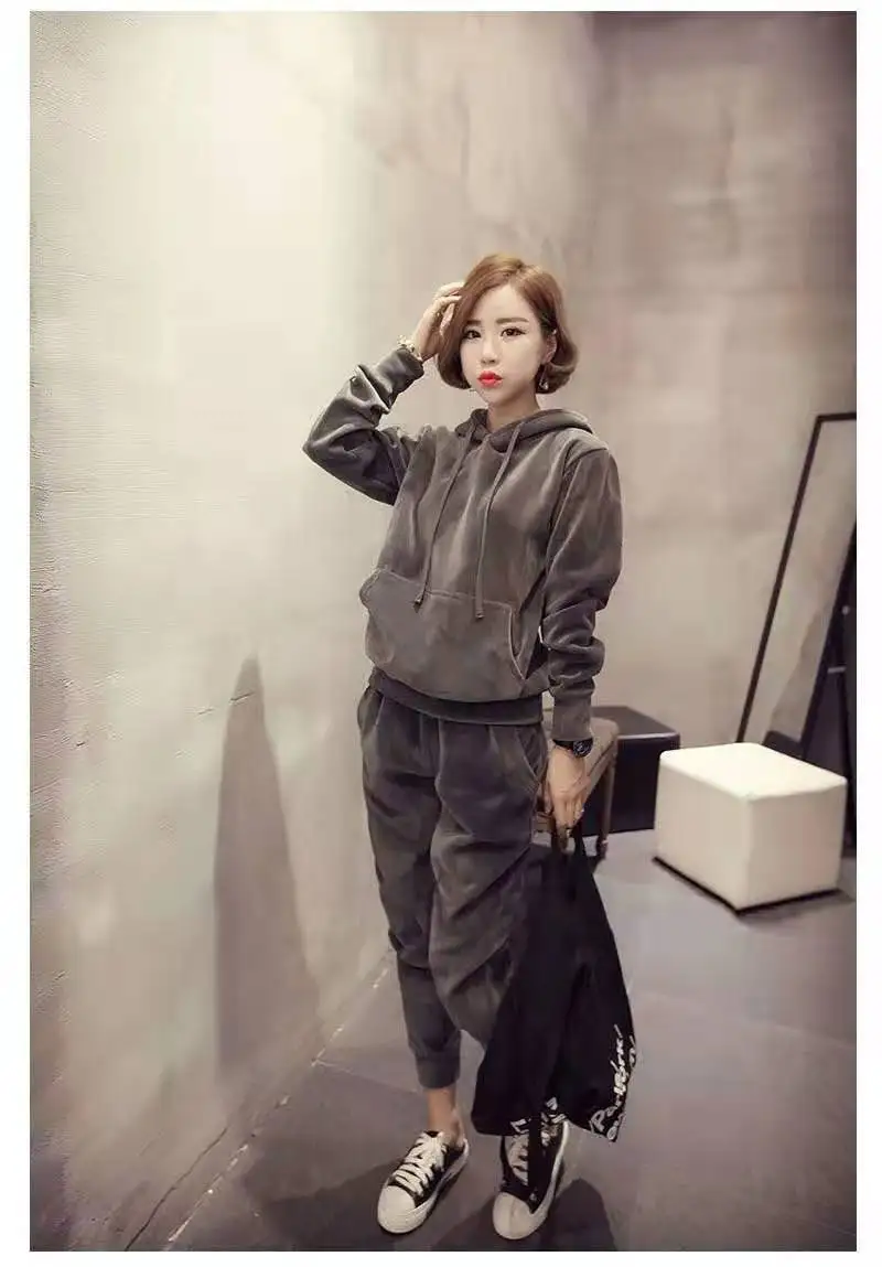 Толстовка с капюшоном комплект осенне-зимней толстовки золотым бархатным