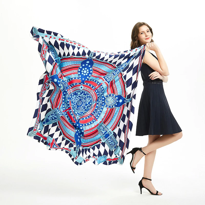 

Для защиты от солнца, большие 130x130 летний шарф Для женщин платки печати 100% шелковый шарф шаль шарфы для женщин Роскошные дизайнеры шарф 130*130 ...