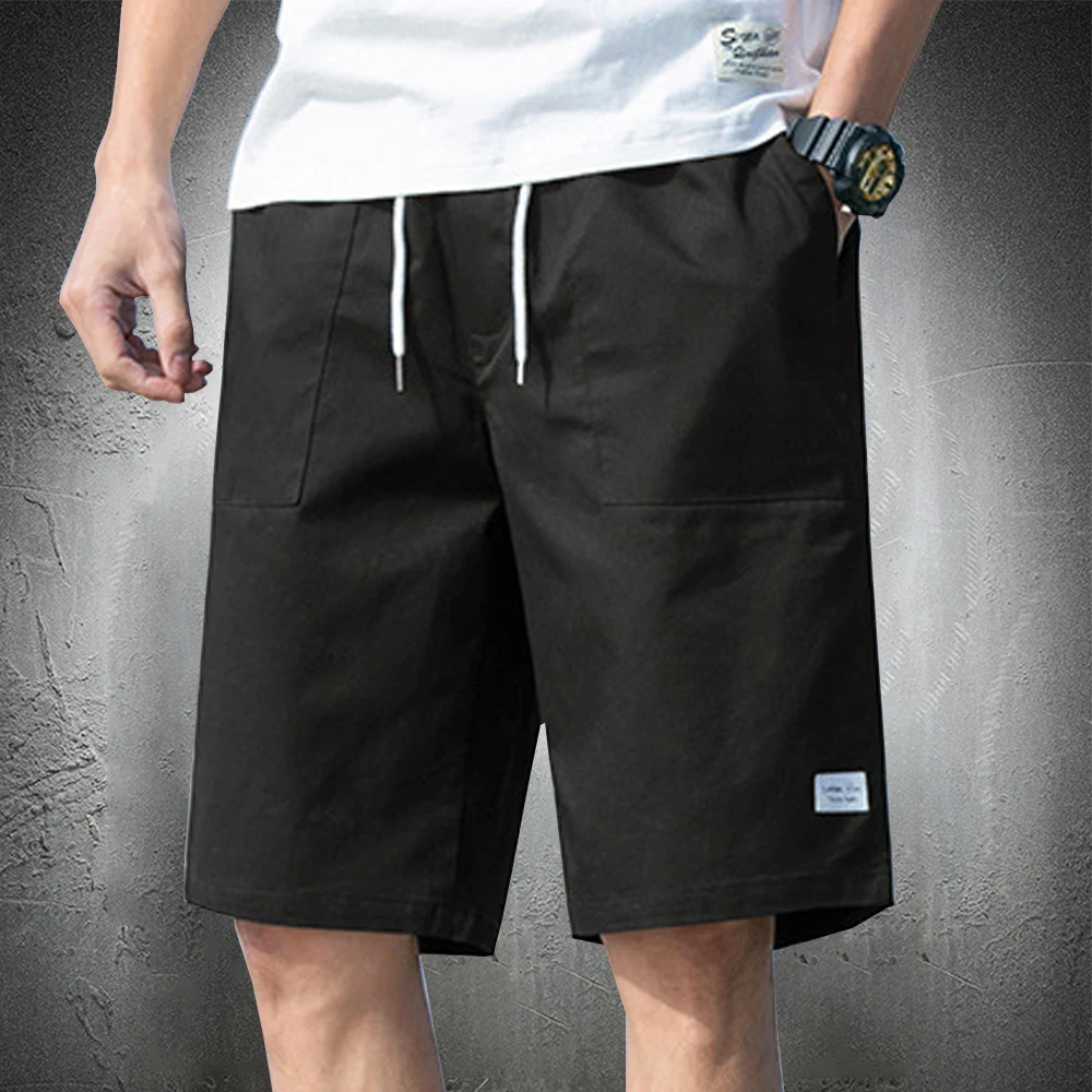 

Men's Shorts Summer Casual Shorts Drawstring Short Homme Men Clothing Outwear Solid Color Pure Cotton Bermudas Male Shorts 2021