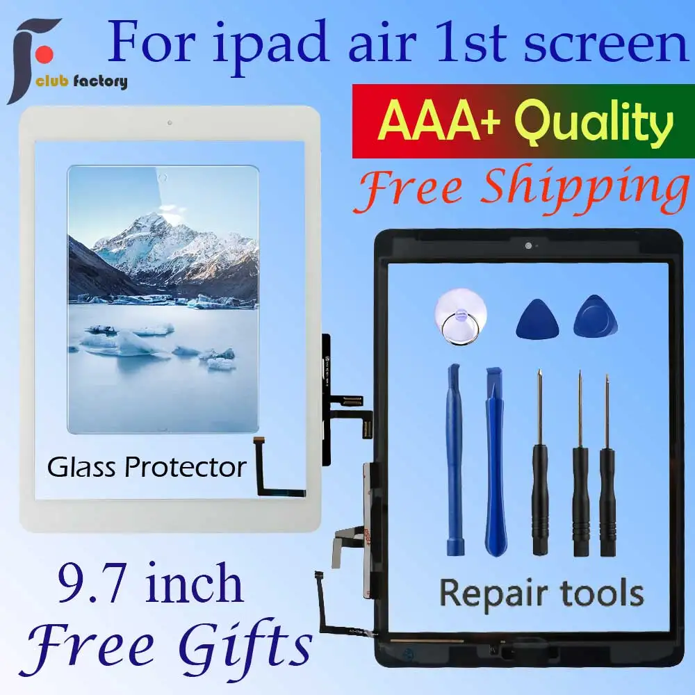 Для Ipad Air 1 сенсорный экран A1474 A1475 A147 дигитайзер сенсор+ кнопка домой+ гибкий клей+ Инструменты для ремонта сборка стеклянная панель