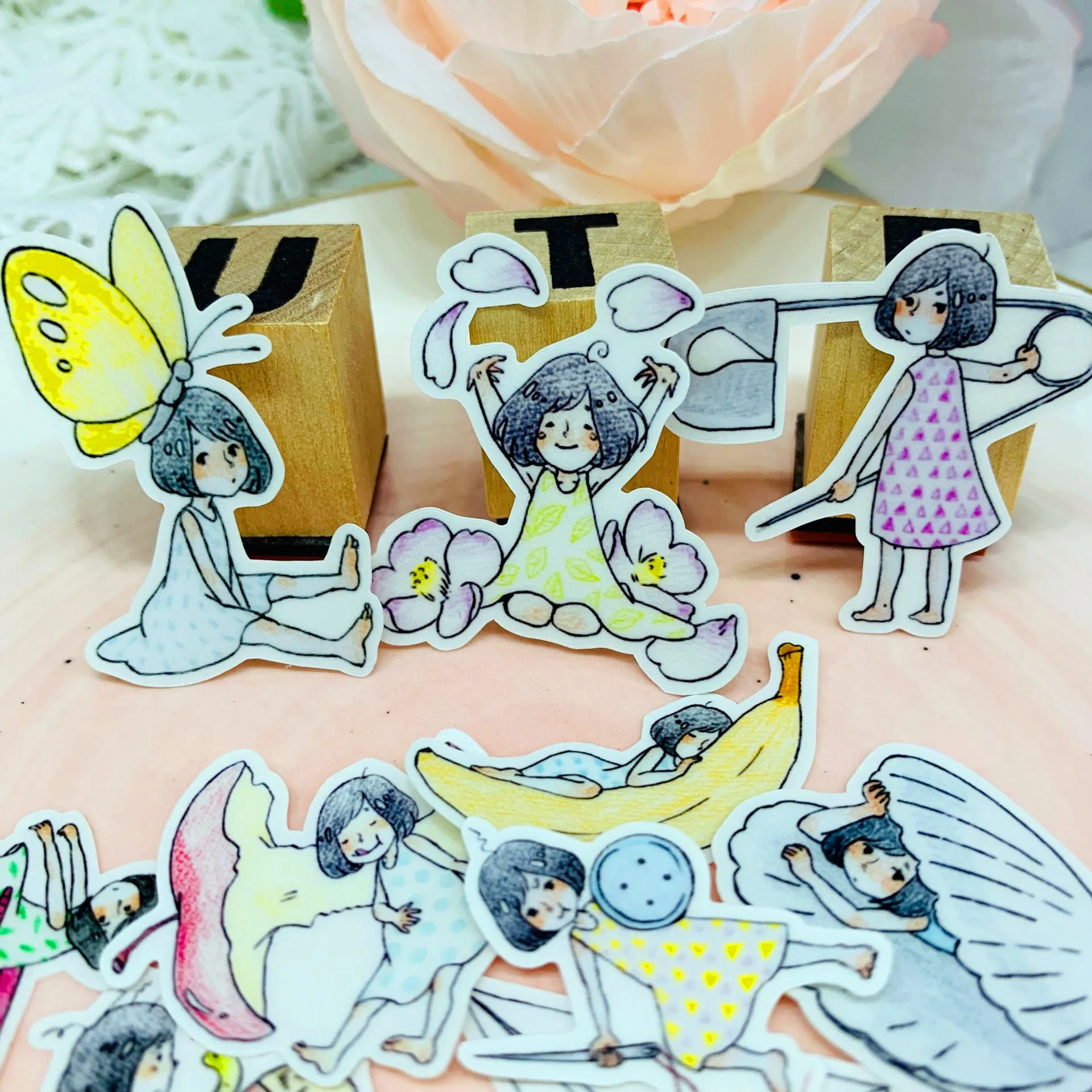 

40 pcs Cute girl cartoon for kid homemade book stickers on laptop / decorative scrapbooking/DIY