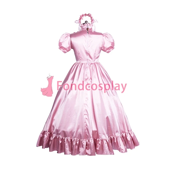 

French Lockable pink satin long sissy dress gothic lolita Tailor-made [G3864]