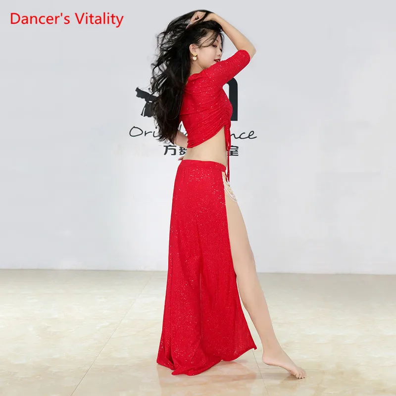 Танец живота Новый женский топ упражнения одежда костюм изысканный кристалл