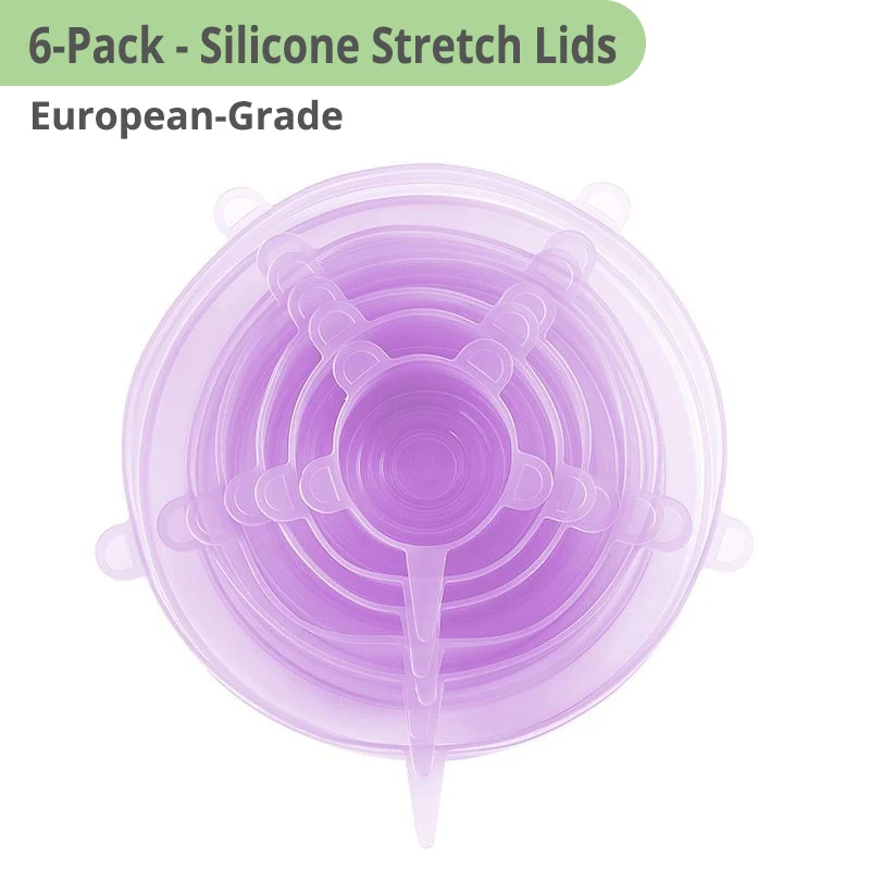 Purple Stretch Lids Силиконовые крышки чаши набор из 5 многоразовых присосок крышки для чаш, кастрюль, чашки. Безопасность пищевых продуктов. Блокировка ручки для легкого хранения - Цвет: Purple Stretch Lids