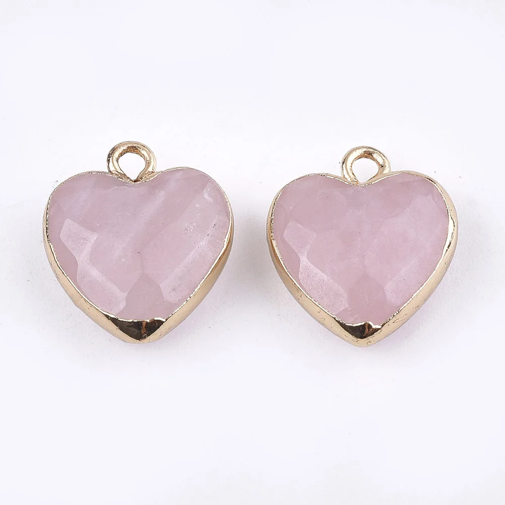 

10pcs Electroplate Natural Rose Quartz Pendants Iron Findings Faceted Heart For Necklaces Bracelets Jewelry Making,Hole: 1.8mm