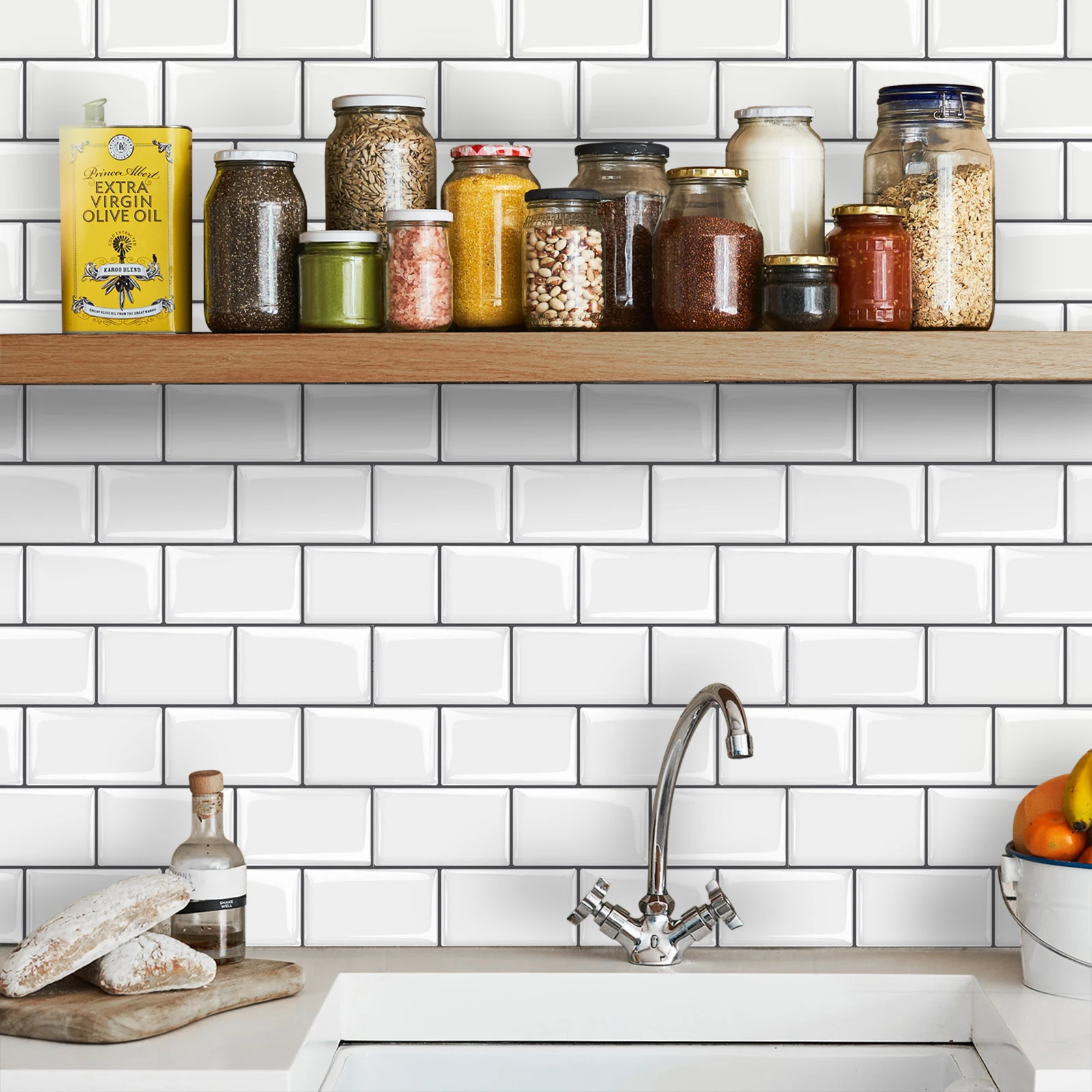 MORCART Peel and Stick Tiles home decor Self Adhesive Tile Stickers 3d wall sticker White Wallpaper for Kitchen Bathroom Room