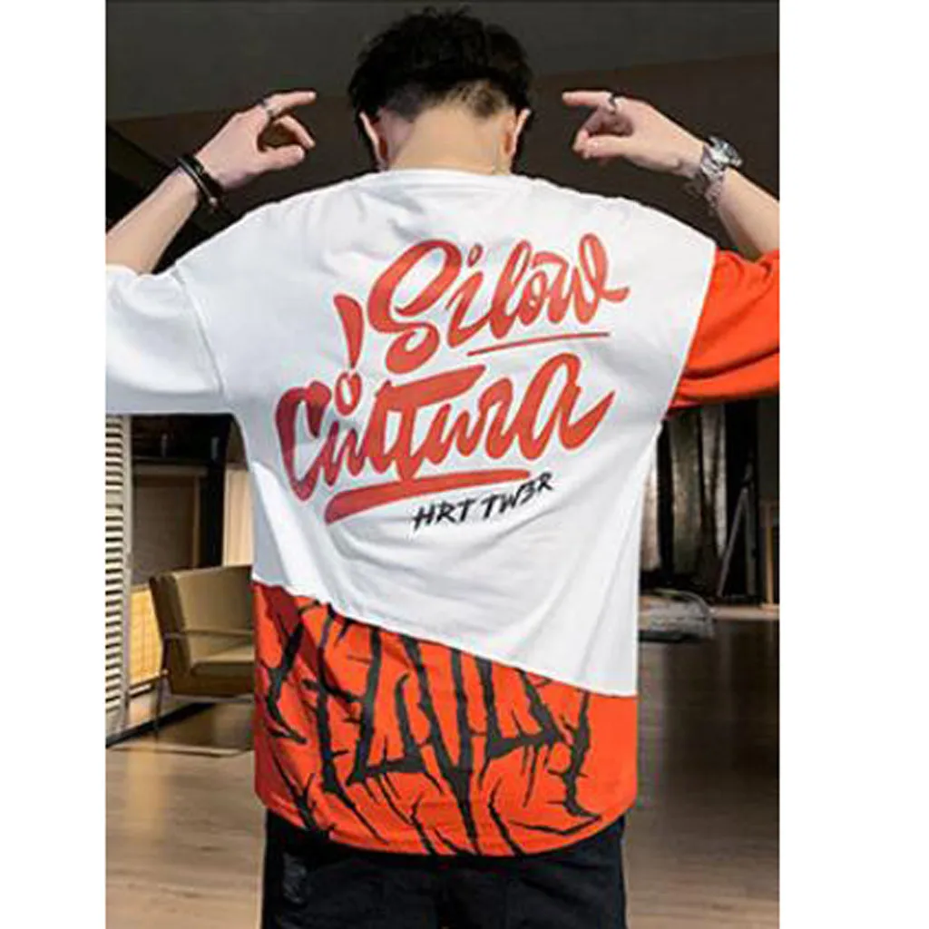 Harajuku Мужская Футболка Повседневная летняя с буквенным принтом цветная коротким