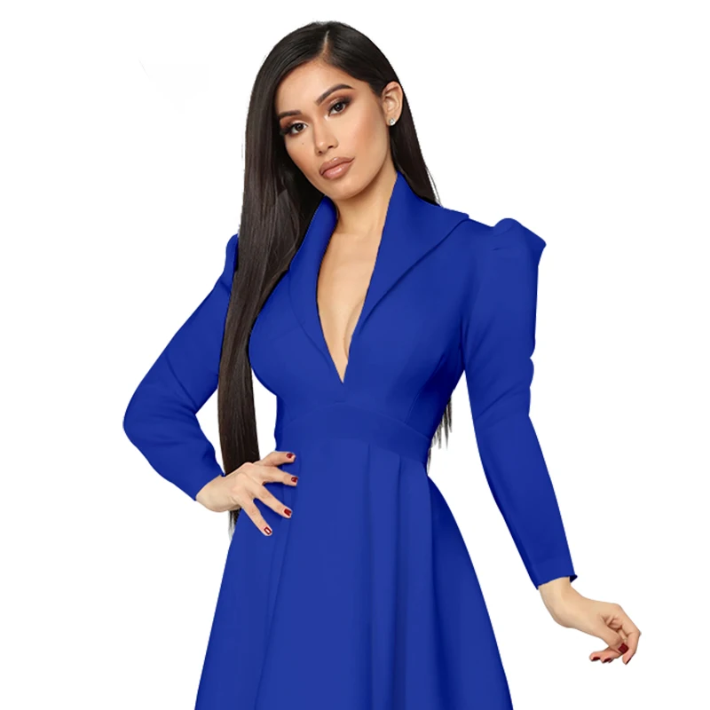 

Woman Dress Elegant Sexy Deep V-neck Ball Gown Dress Women Spring Autumn Casual Long Sleeve Slim Solid Irregular Dress
