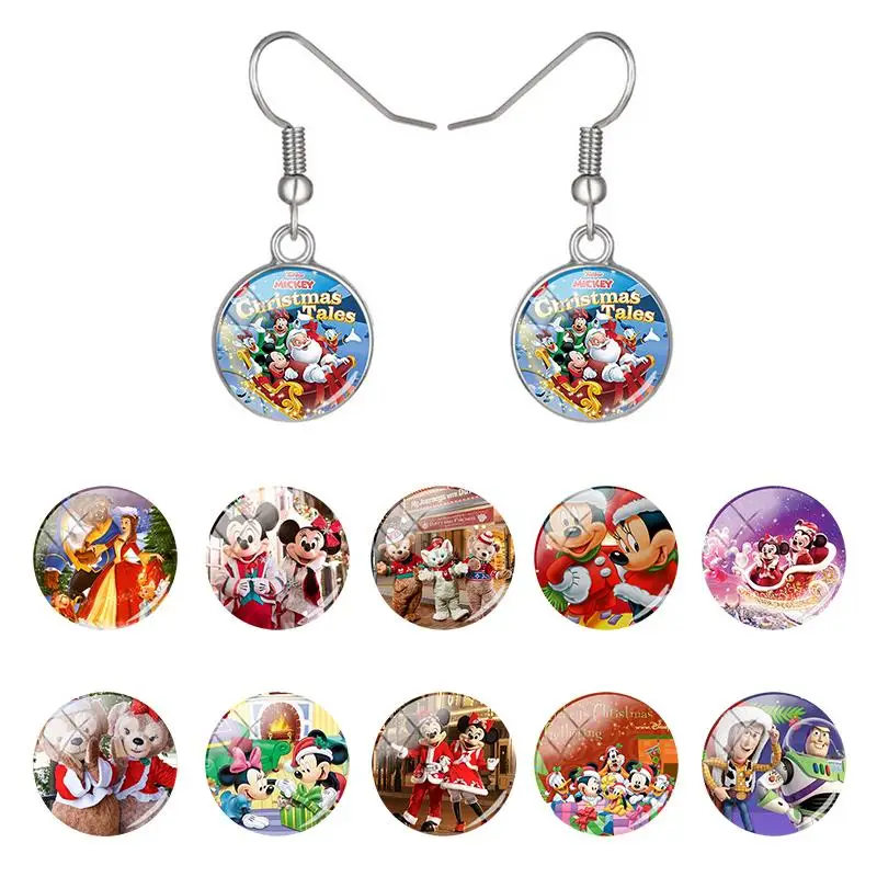 

Disney Drop Dangle Earring Christmas Dressing Characters Round Glass Dome Pendant Hook Earrings Christmas Gifts Jewelry FSD112