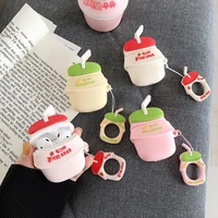 3d cute binggrae banana strawberry yogurt milk bottle earphone cases for apple airpods 1 2 silicone protective headphones cover