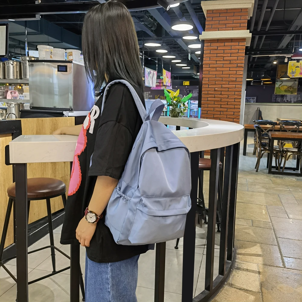 Large Capacity Rucksack For Teenager Girls Fashion Women Solid Color Nylon Backpack Preppy Style Students School Bags