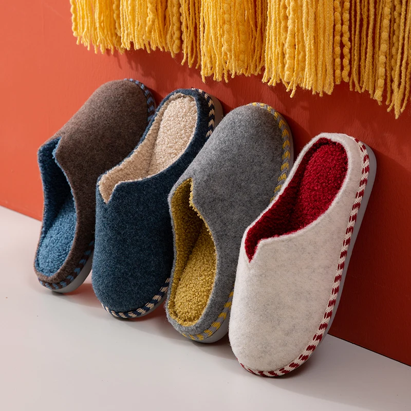 Зимние Новые однотонные домашние тапочки из флока Женские материала на основе