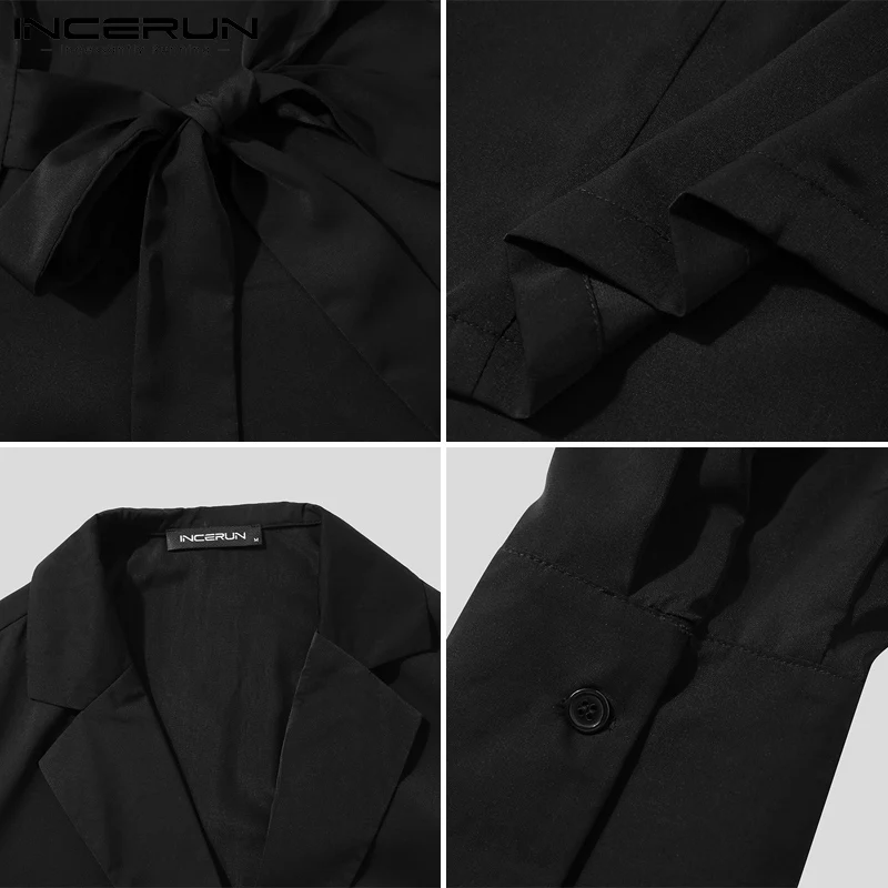 

INCERUN Fashion Men Casual Blazer Solid Color Lapel 2021 Long Sleeve Irregular Men Suits Streetwear Lace Up Coats Outerwear 5XL