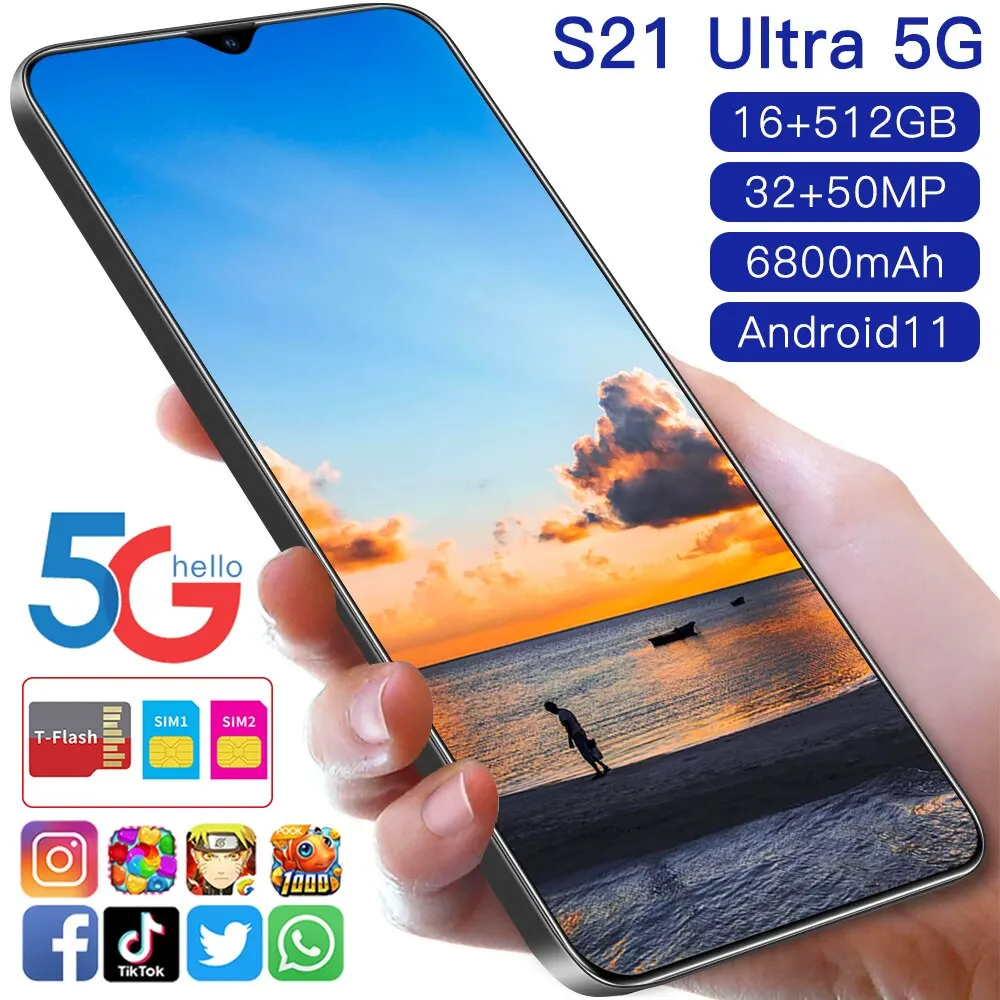 

S21 Ultra 5G 32 + 50 6,7 Andriod 10,0 Sim + micro Sd 12 512 6800