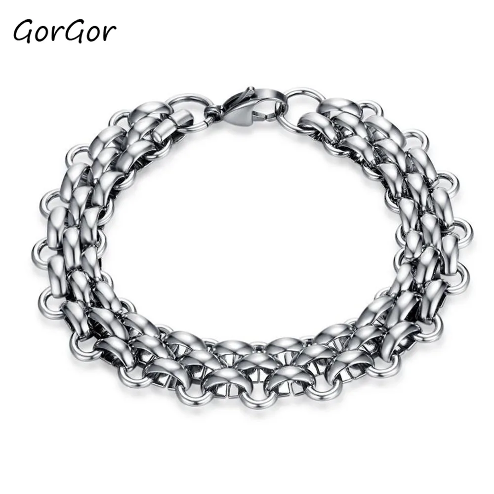 

GorGor 2020 Новые поступления переплетение мульти-Кольцо из титана и стали Серебристые цепи браслет для Модные мужские ювелирные украшения пода...