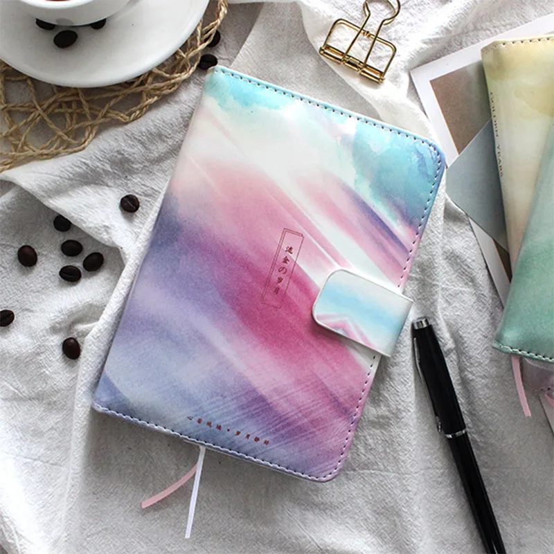 

A6 Wind-Blowing Color PU Journal Notebook Cute Girl Diary Budget Book Girl Gift Time Management Planner Stationery School supply