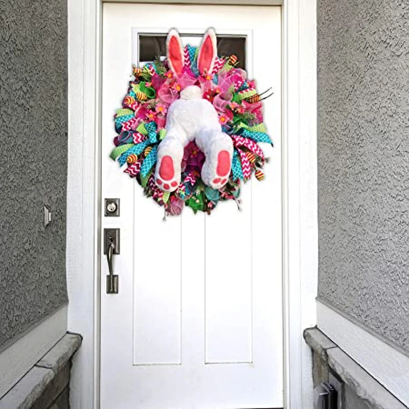 

Easter Rabbit Wreath Bunny Decoration Garland Front Door Hanging Ornament Wall Home Party Decor M6CE