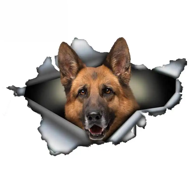 

German Shepherd Car Sticker Torn Metal Decal Reflective Stickers Car Bumper Trunk Rear Windshield Decor Pet Dog Decal,13cm