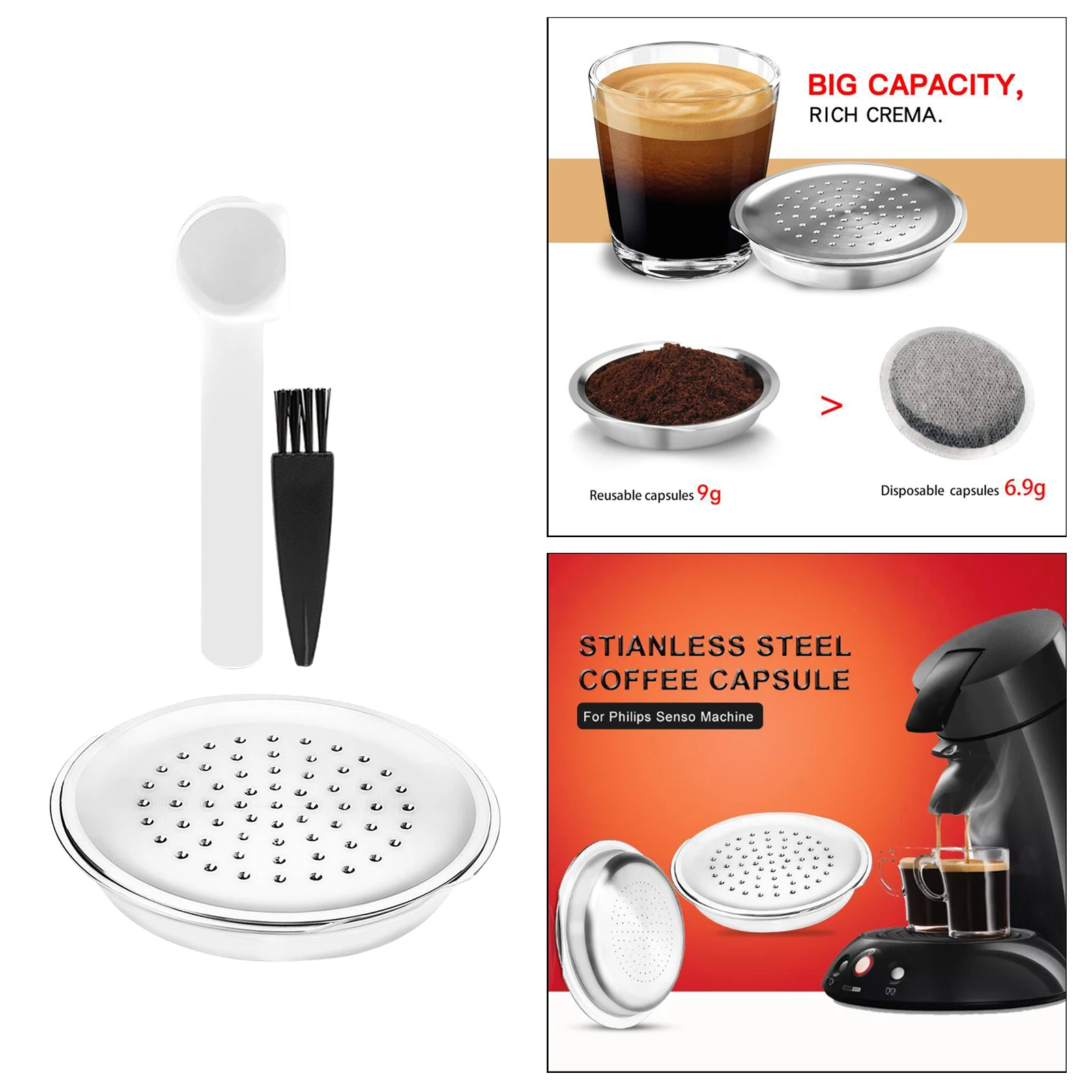 

Reusable Coffee Capsule Filter Cup with Brush and Spoon Set Coffee Capsule Kitchen Supplies
