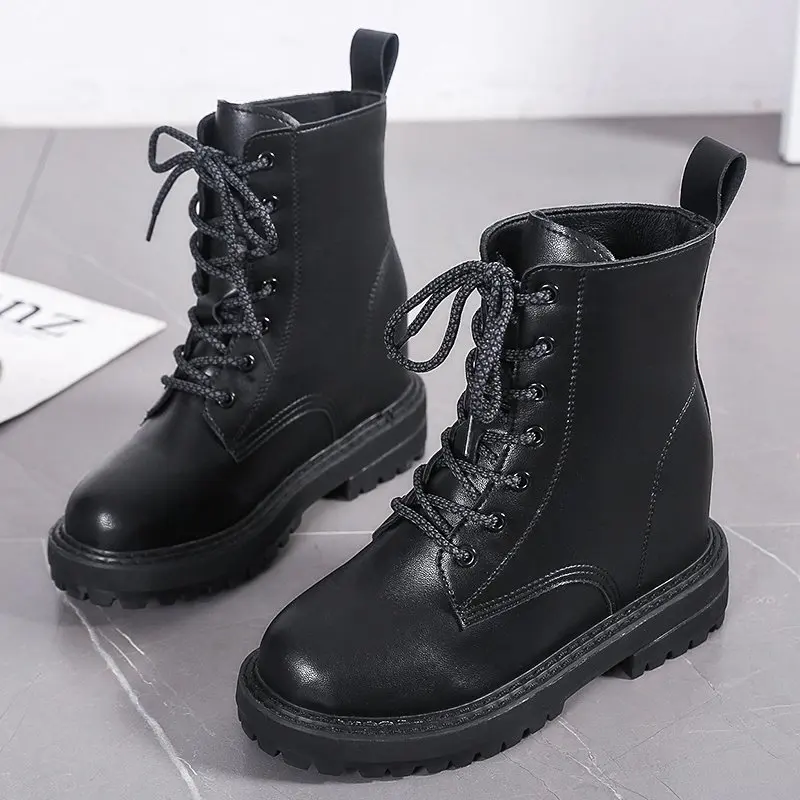 

Jason Martins Fashion Women Boots Motorcycle Ankle Platform Boots Ladies Boots Black PU Leather Shoes Platform Shoes