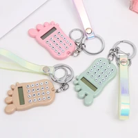 plastic calculator keychain fashion women men gifts mini calculator keyring foot shaped key chain with leather
