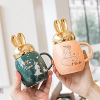 cartoon ceramic mugs with lovely rabbit ear lids korean style water bottle tea coffee milk breakfast fresh cup coffee mugs