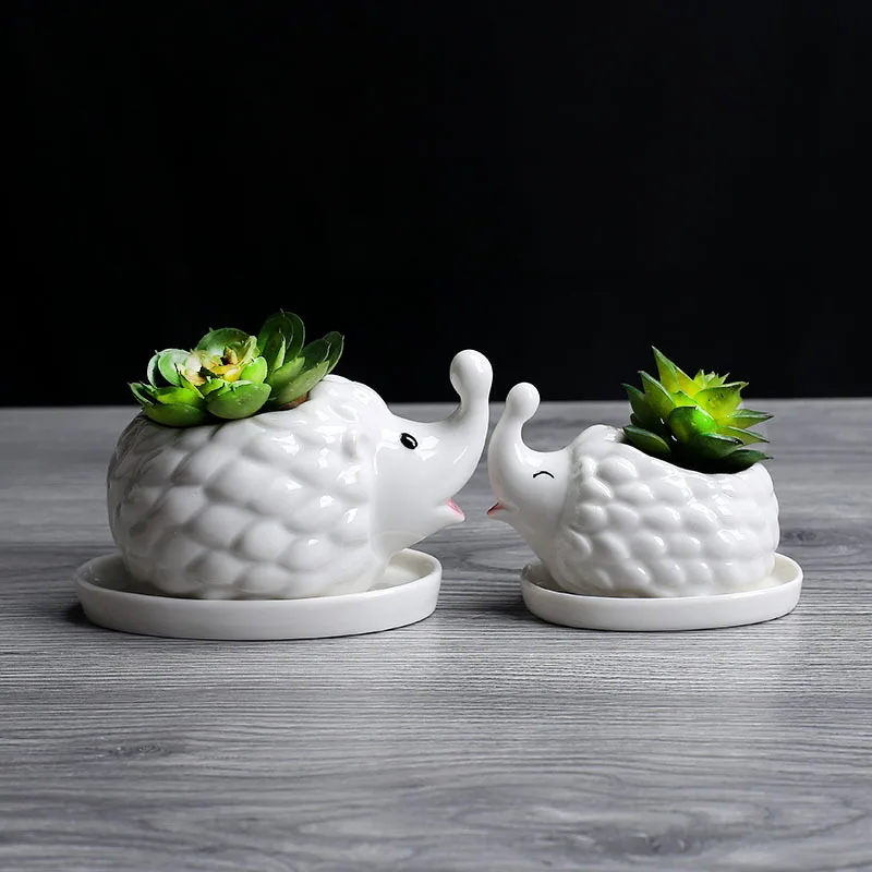 Cute Animal White Ceramic Succulent Planter Pot Home Table Top Decoration Vase for Indoor Garden Decor Gardening Accessories