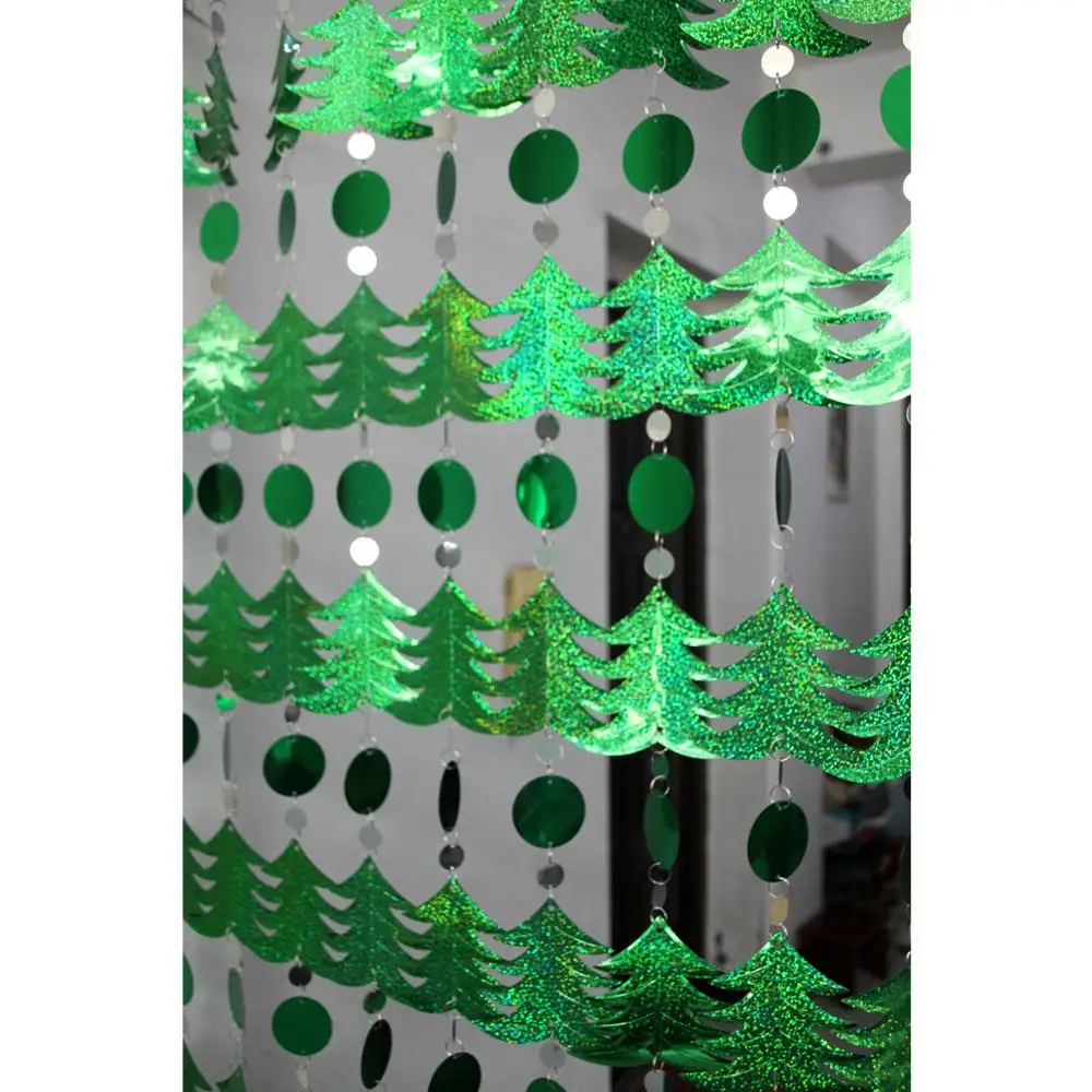 Рождественское Новогоднее украшение зеленая елка снежинка занавески с